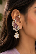 Purple Paisley Ear Cuff Earrings | Statement Crystal Drop Earrings | Anti Tarnish