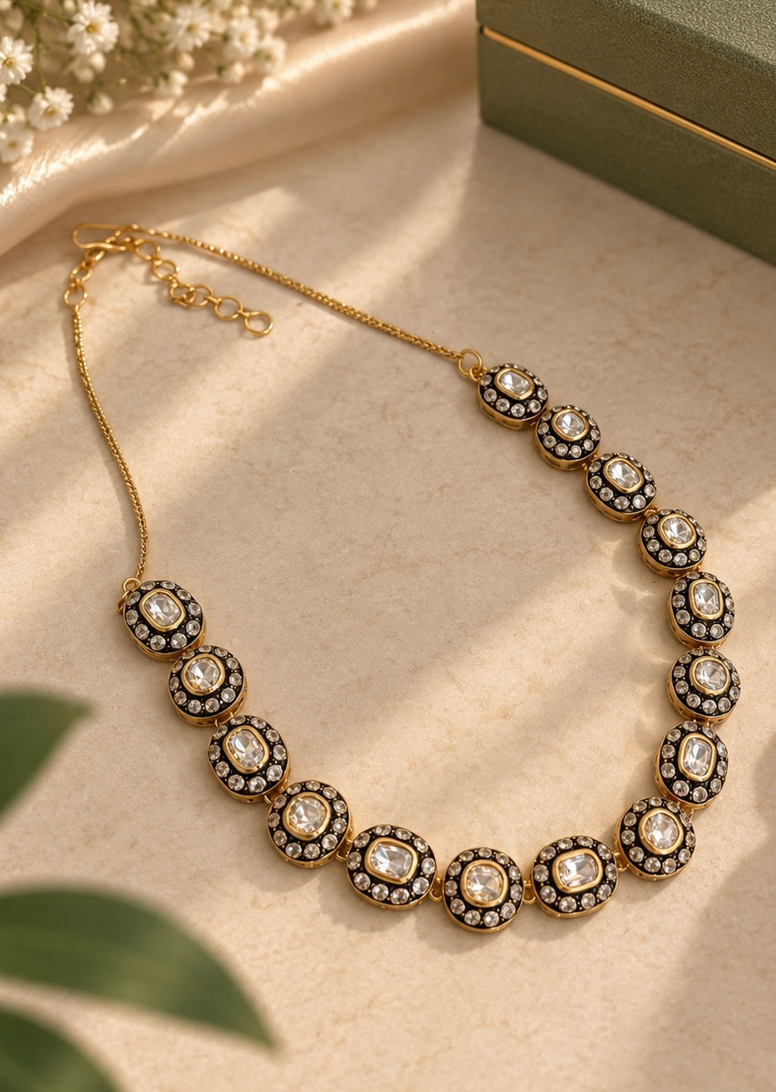 Polki Look Floral Choker Necklace Set with Matching Earrings