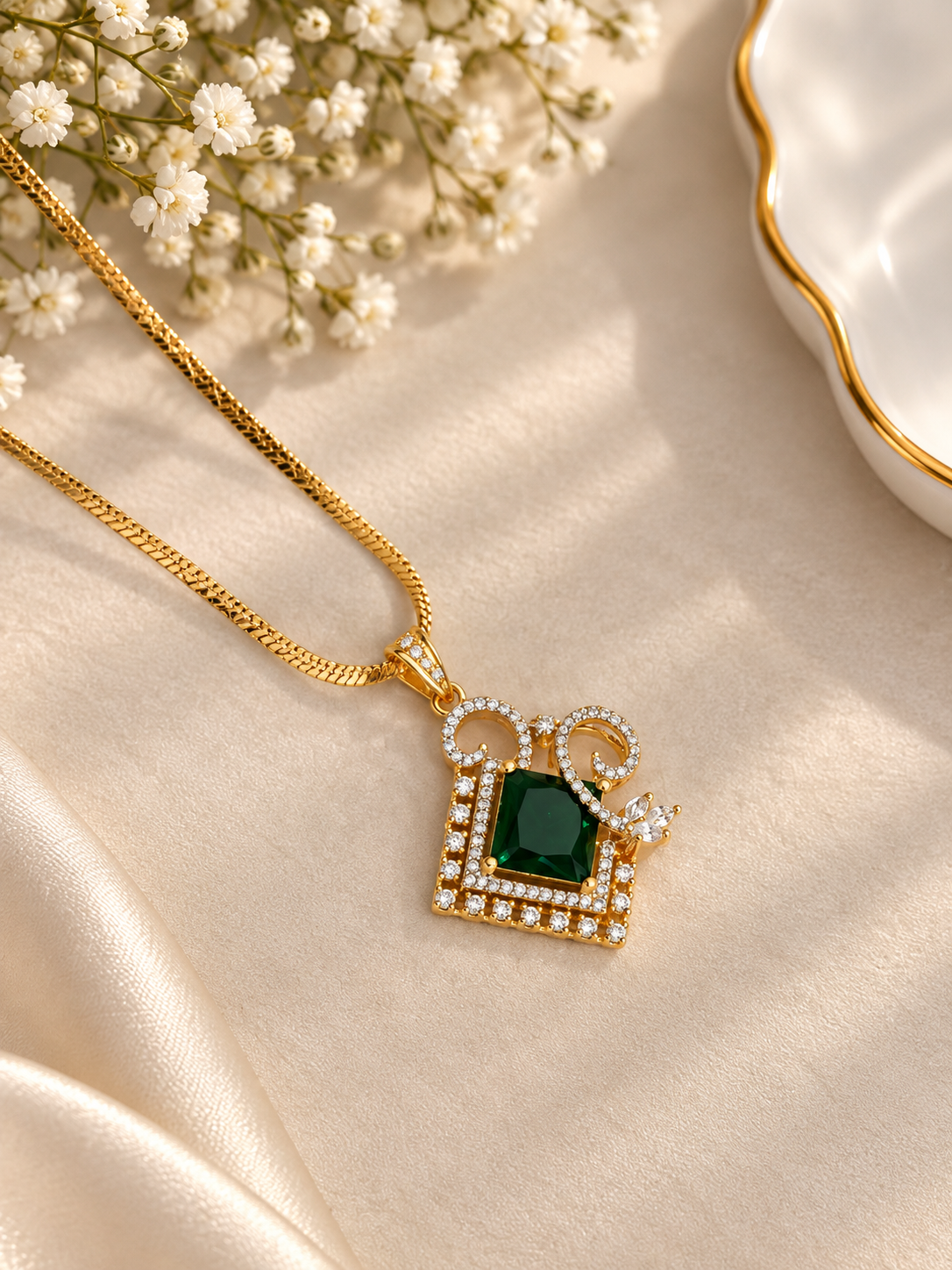Green Stone Diamond Look Necklace Set | Designer Jewellery for Women