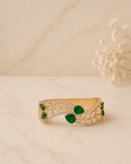 Emerald Wave Diamond Look Cuff Bracelet | Premium Gold Finish Kada for Women