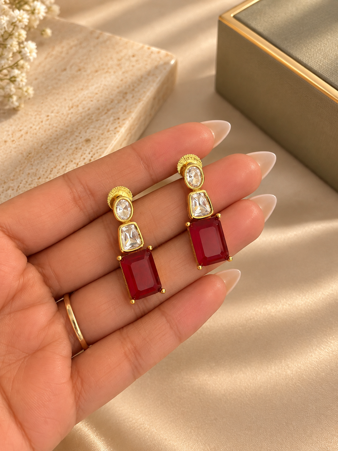 Red Stone Polki Look Necklace Set