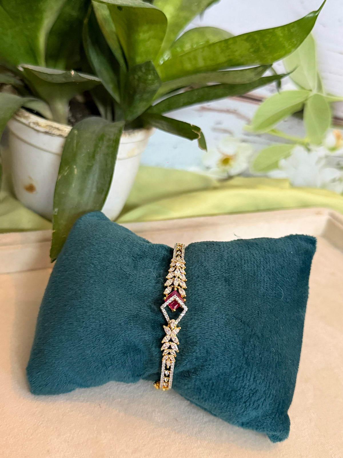 Ruby Diamond Look Gold Bracelet