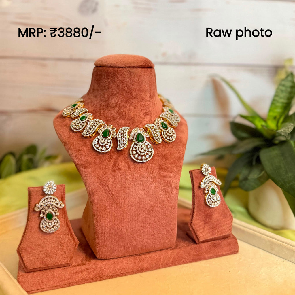 Emerald Green Statement Choker Necklace Set for Women