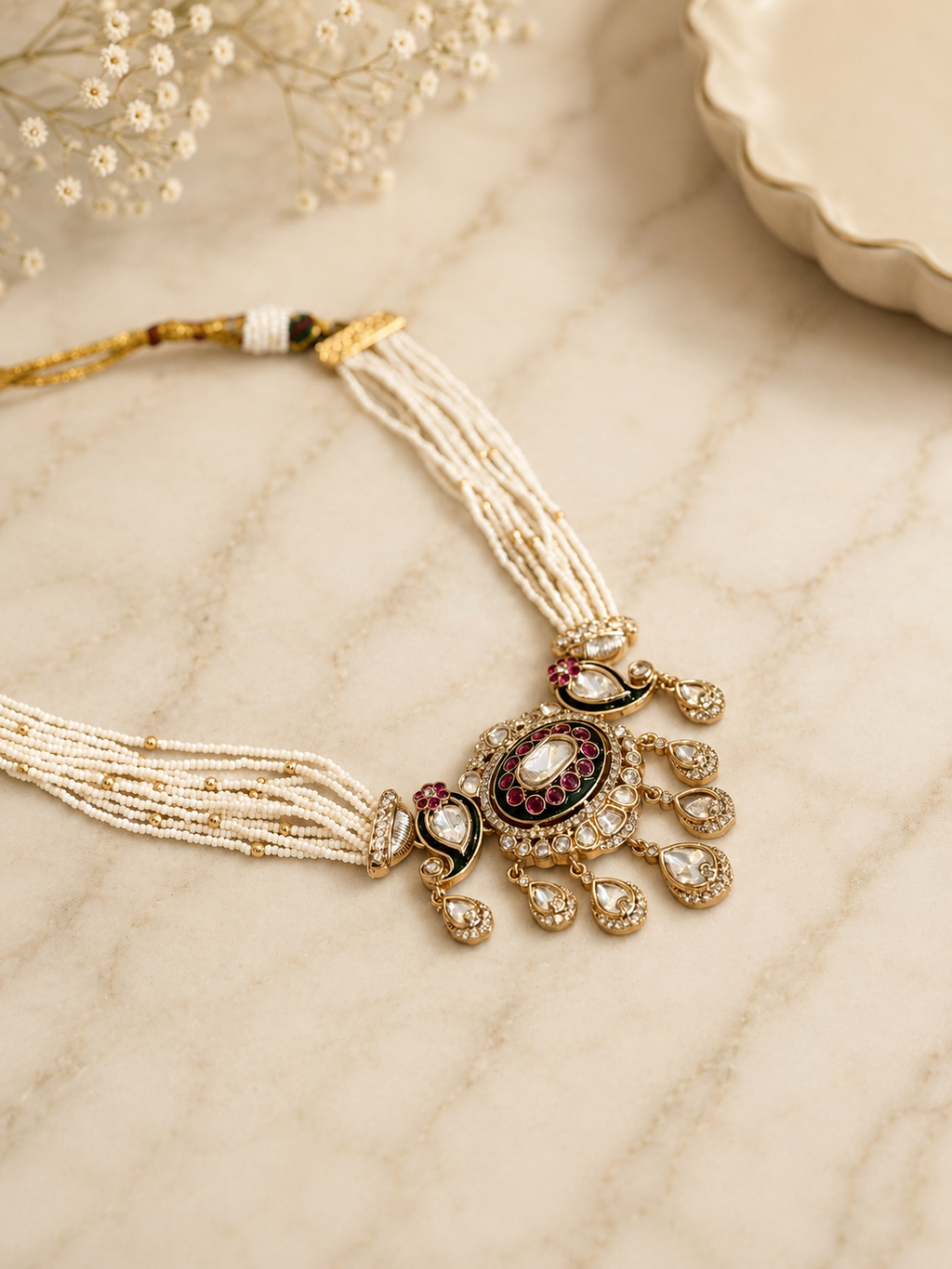 Pearl Kundan Choker Set | Traditional Ruby Bridal Jewellery