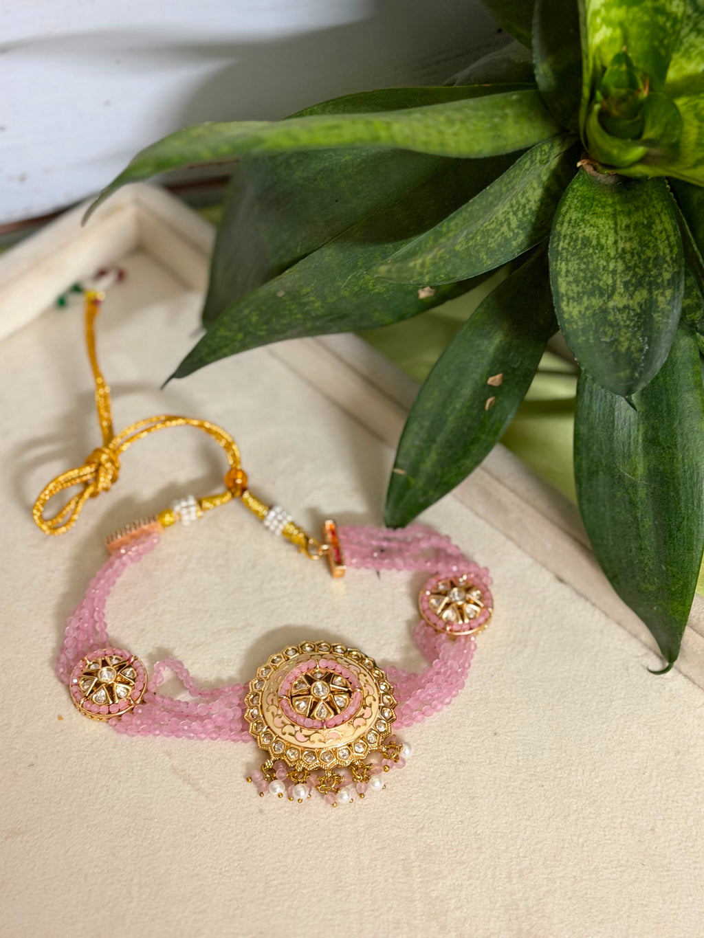 Pink Kundan Beaded Choker Set | Pastel Pink Statement Choker | Anti Tarnish