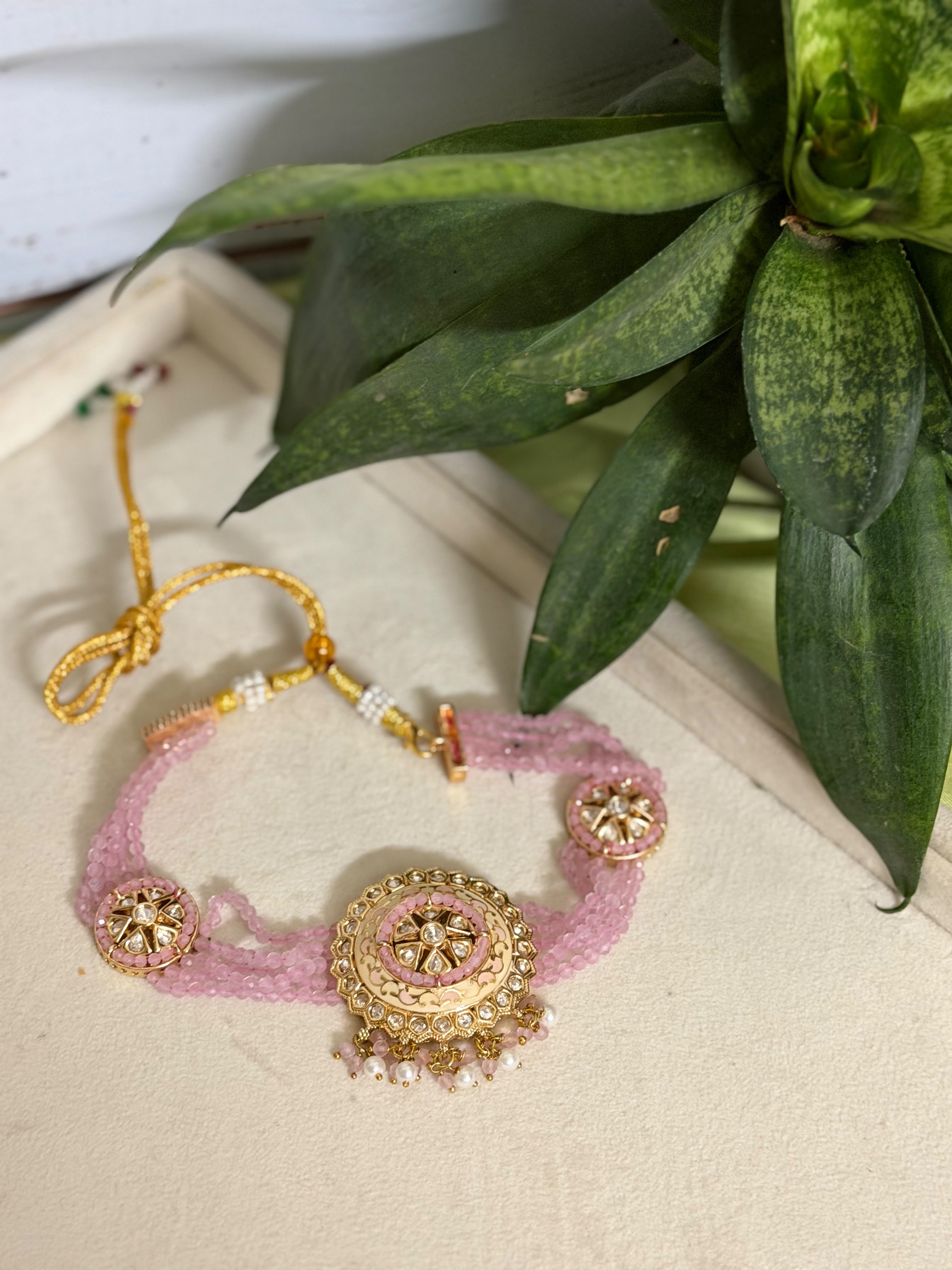 Pink Kundan Beaded Choker Set | Pastel Pink Statement Choker | Anti Tarnish