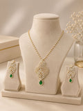 Emerald Drop Diamond Pendant Necklace Set