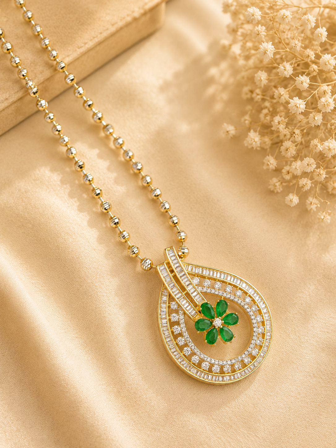 Green Floral Pendant Necklace Set for Women | Designer Party Wear Jewellery