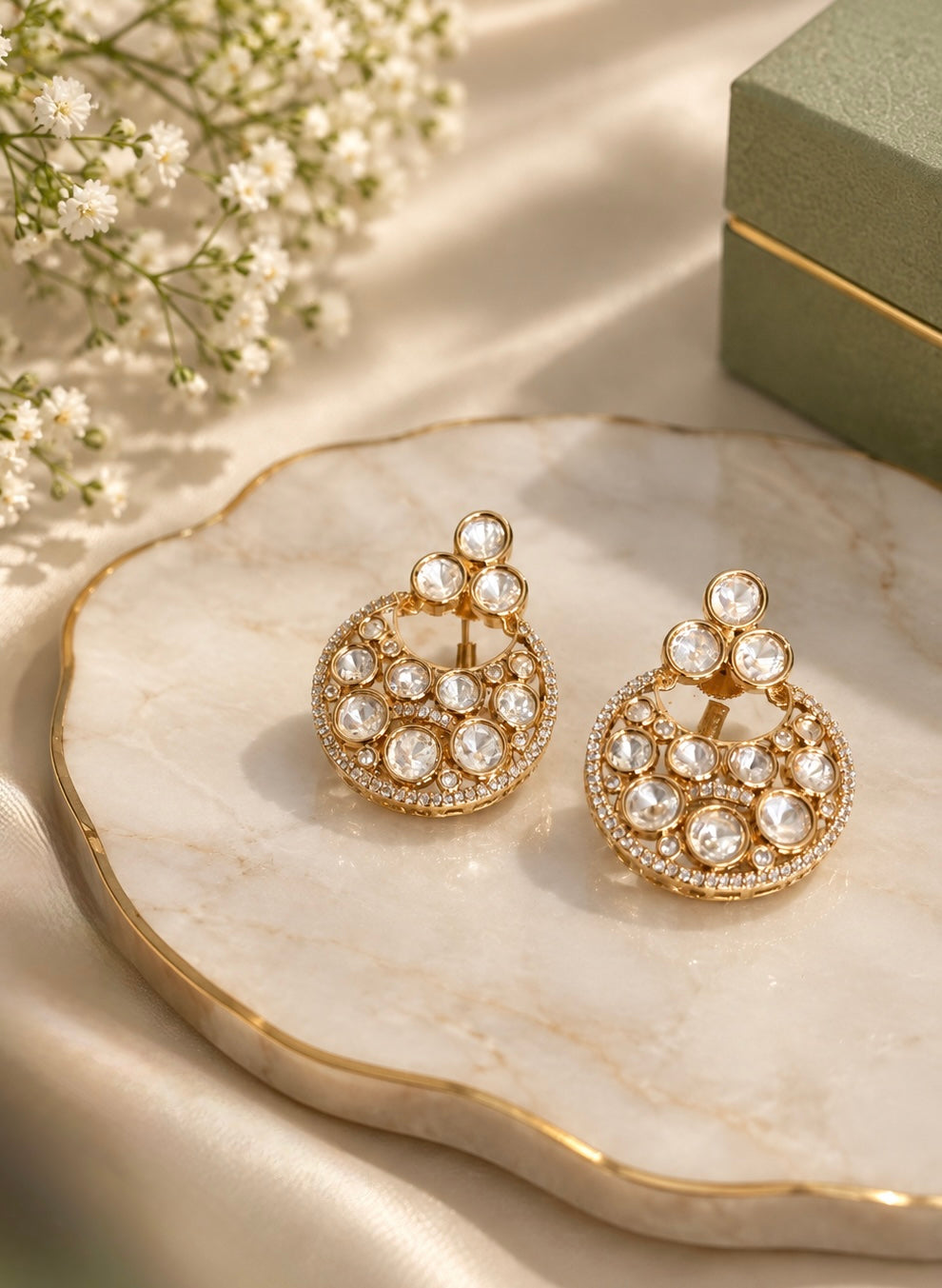 Gold Look Round Polki Necklace Set