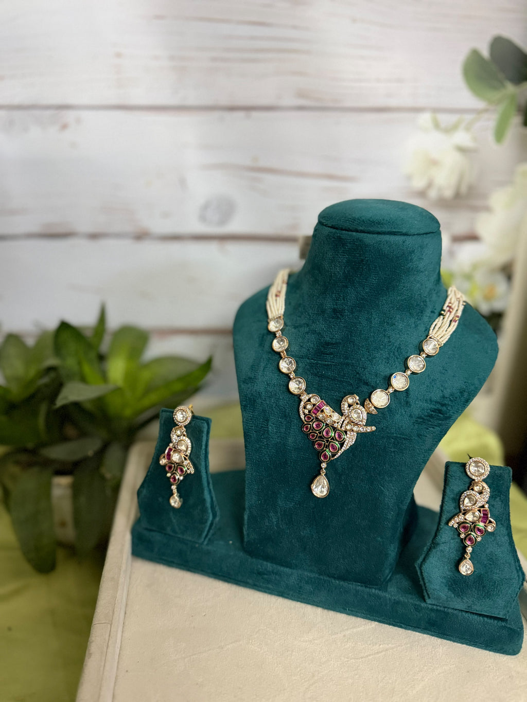 Gold Ruby Peacock Necklace Set