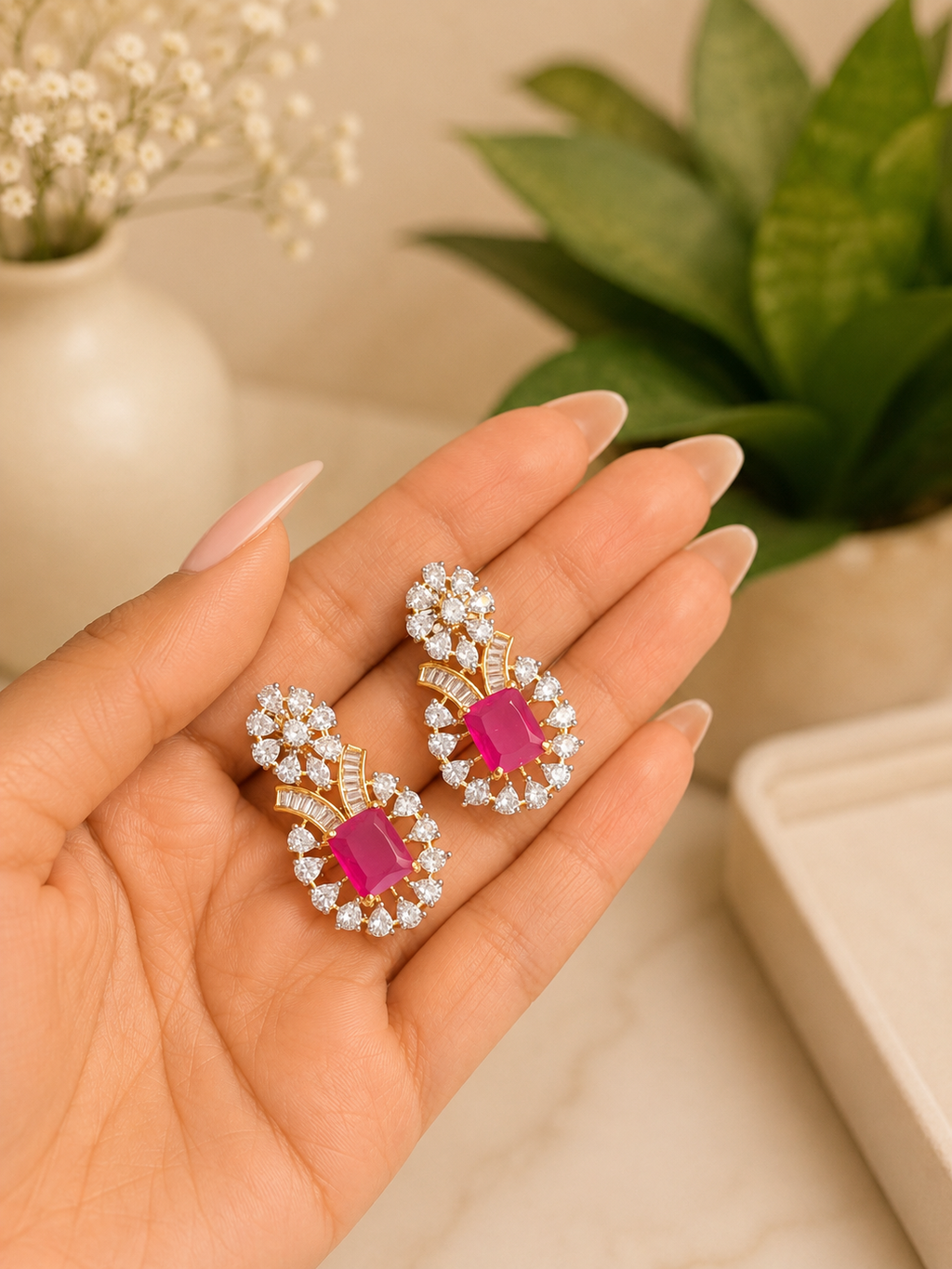 Ruby Diamond Look Necklace Set | Elegant Party Wear Jewellery