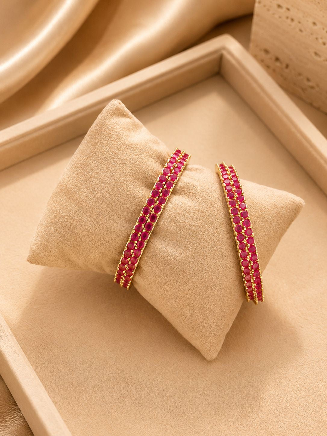 Ruby Stone Broad Kada Bracelet for Women