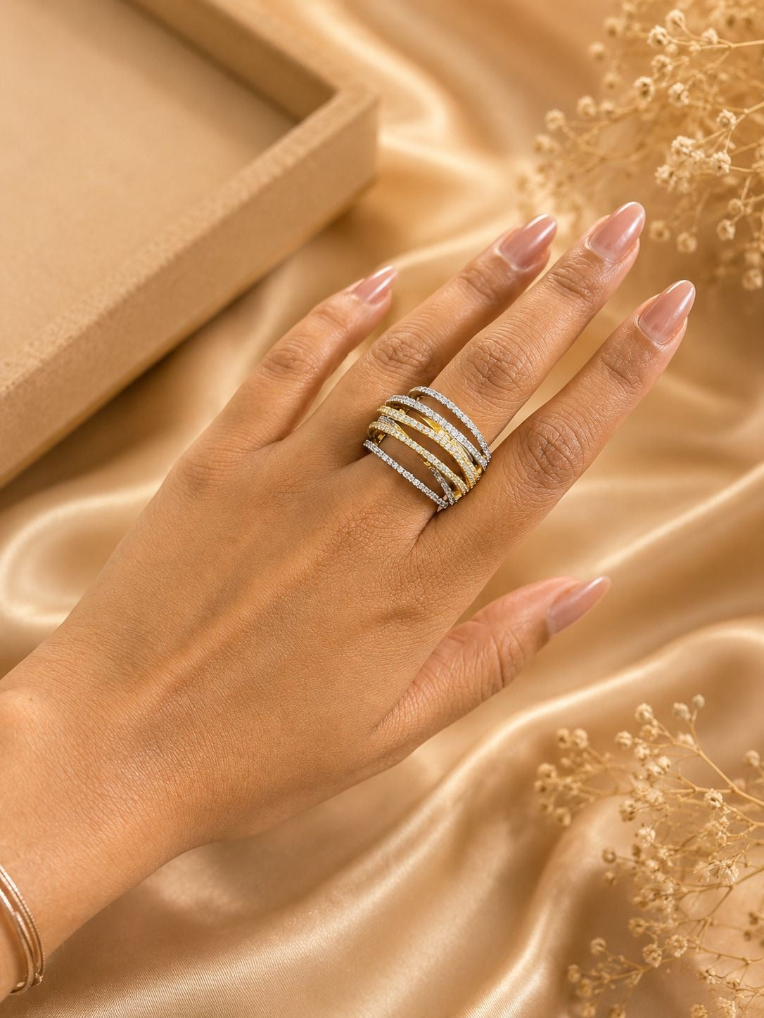 Adjustable luxury Multi Layer Crystal Ring for Women