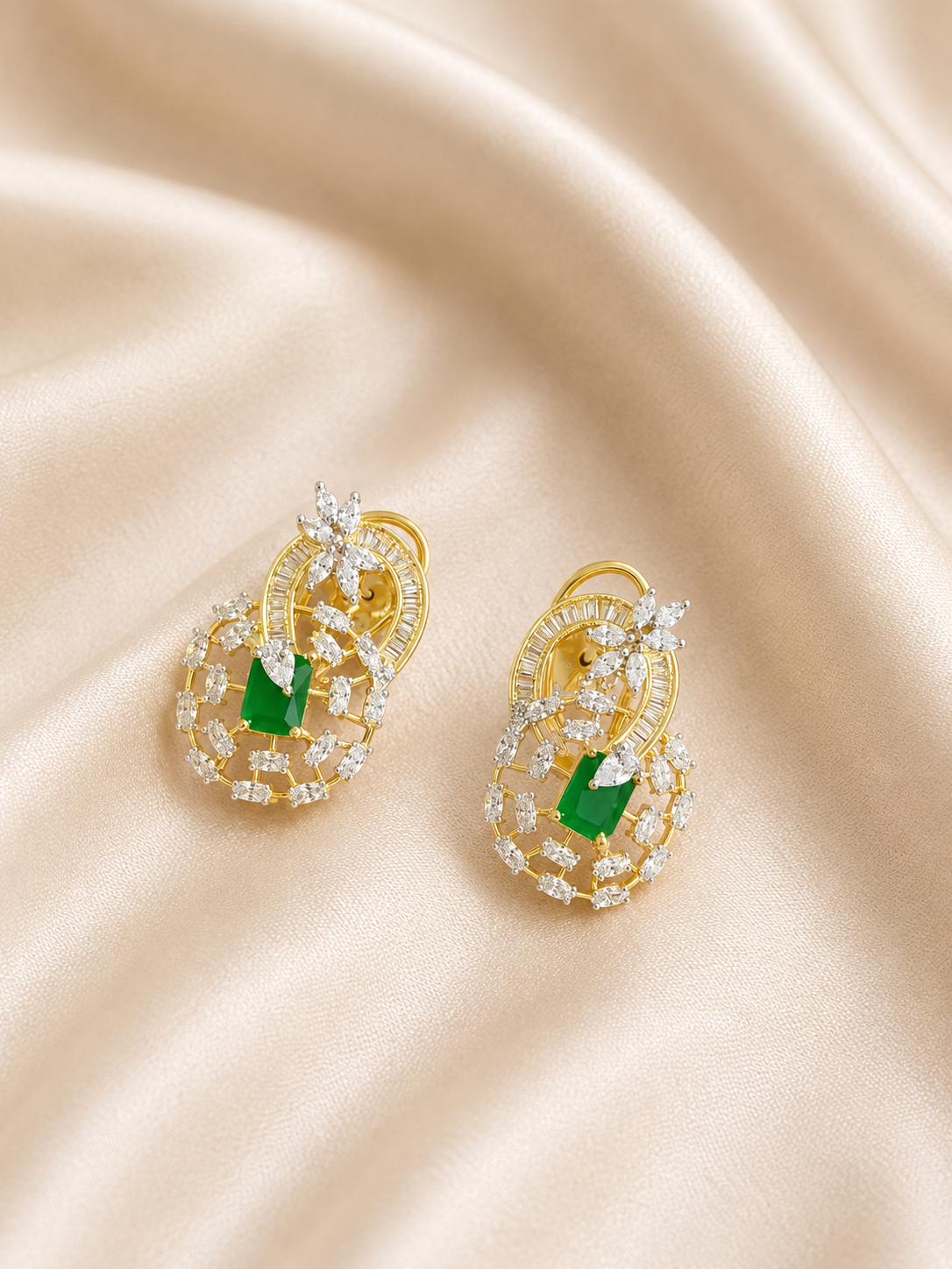 Emerald Green American Diamond Pendant Necklace Set with Earrings | Designer Party Wear Jewellery