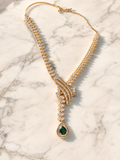 Emerald Cascade Diamond Look Necklace Set | Green Stone American Diamond Jewellery