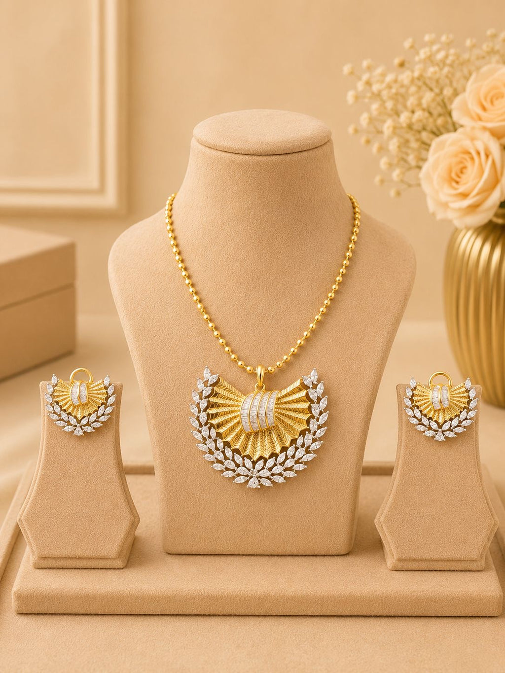 Sunburst Crystal Pendant Necklace Set