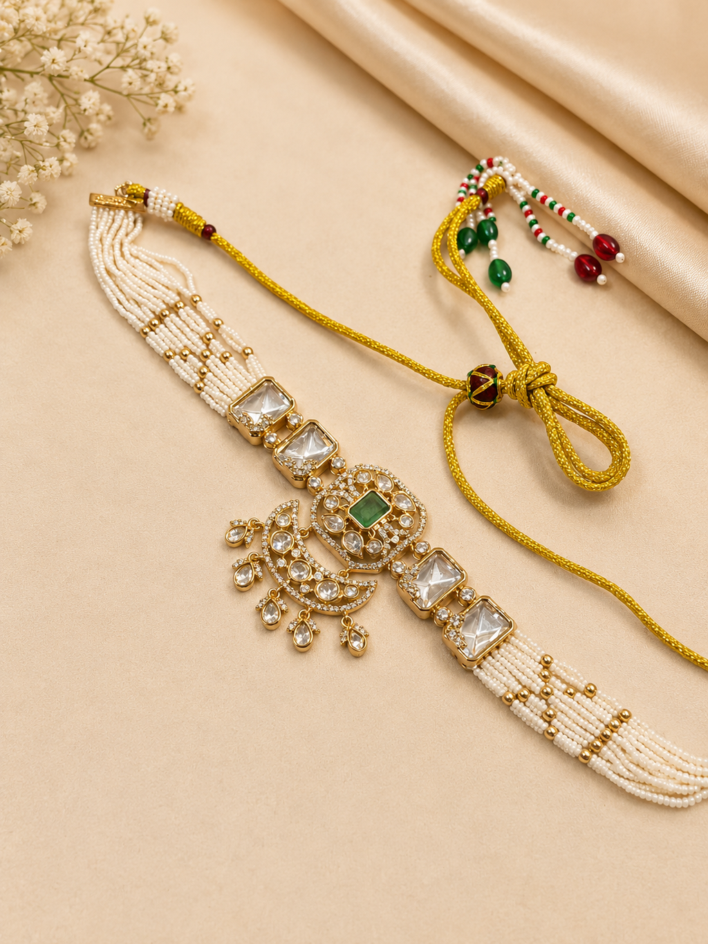 Emerald Stone Kundan Choker Set