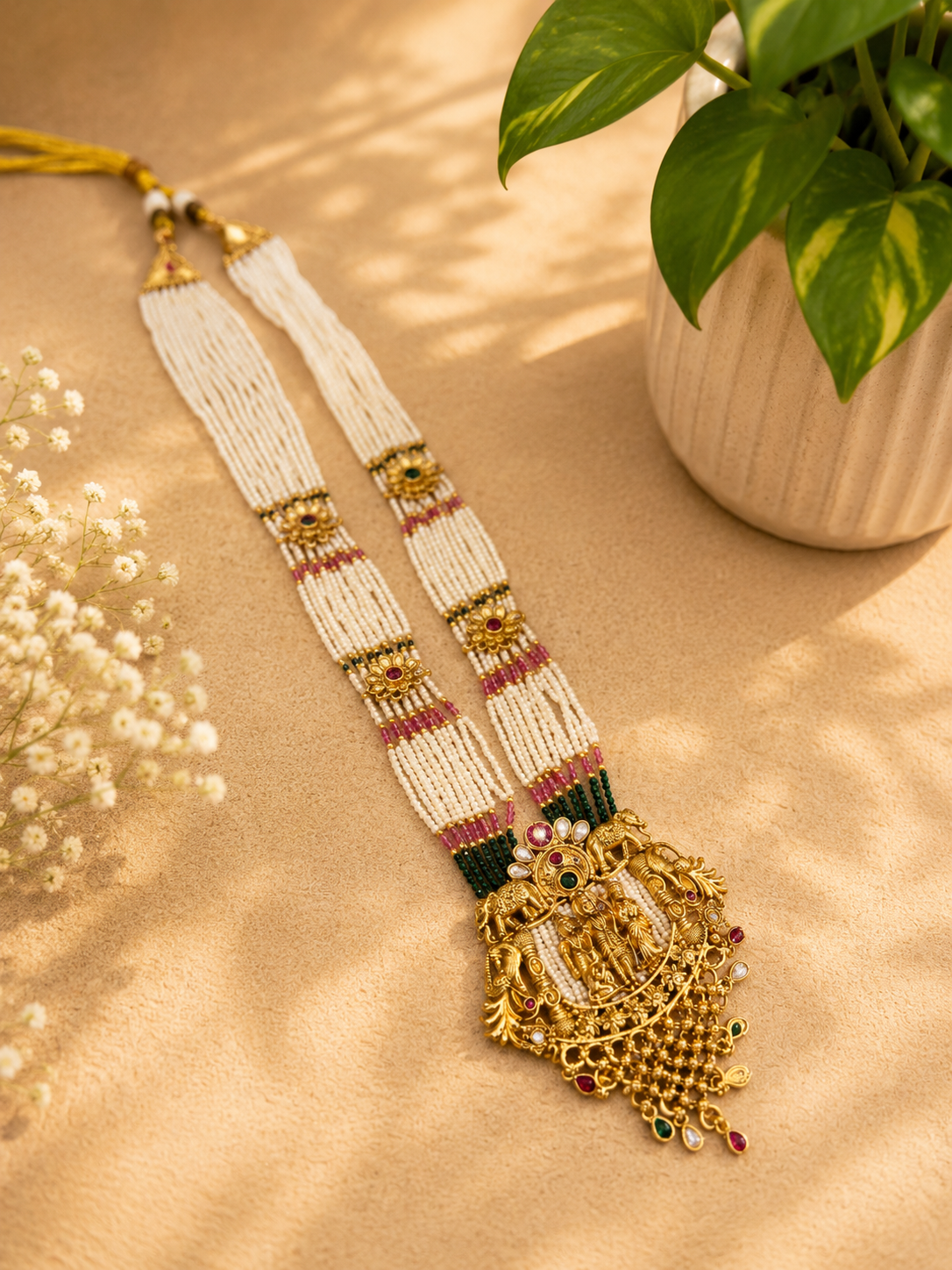 Temple Lakshmi Pearl Haar Set | South Indian Bridal Necklace Set