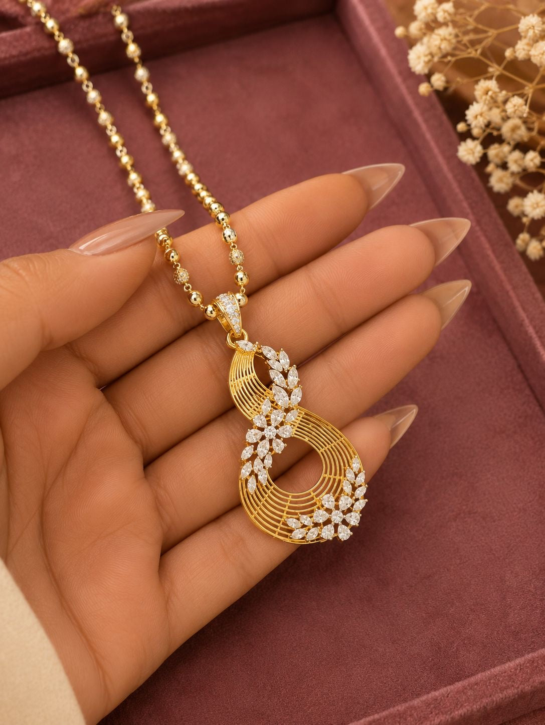 Infinity Diamond Pendant Necklace Set