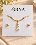 Diamond Look Gold Necklace Set with Pendant | Minimal Jewellery for Women