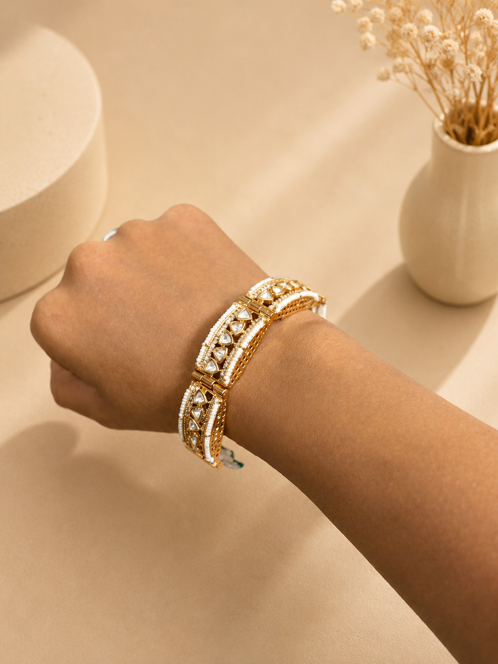Kundan Pearl Bracelet for Women | Traditional Polki Hand Bracelet | Ethnic Wedding Jewellery