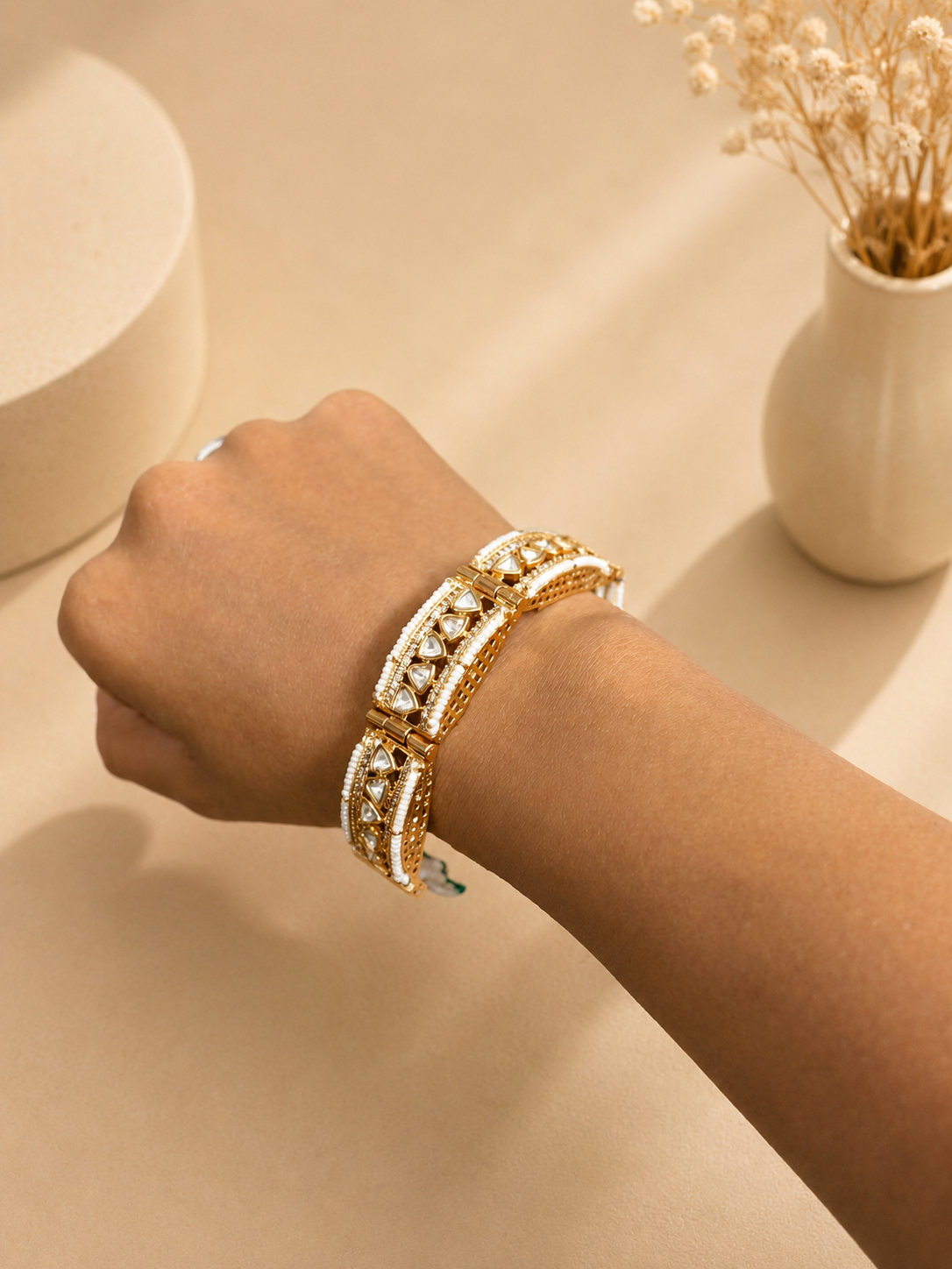 Kundan Pearl Bracelet for Women | Traditional Polki Hand Bracelet | Ethnic Wedding Jewellery