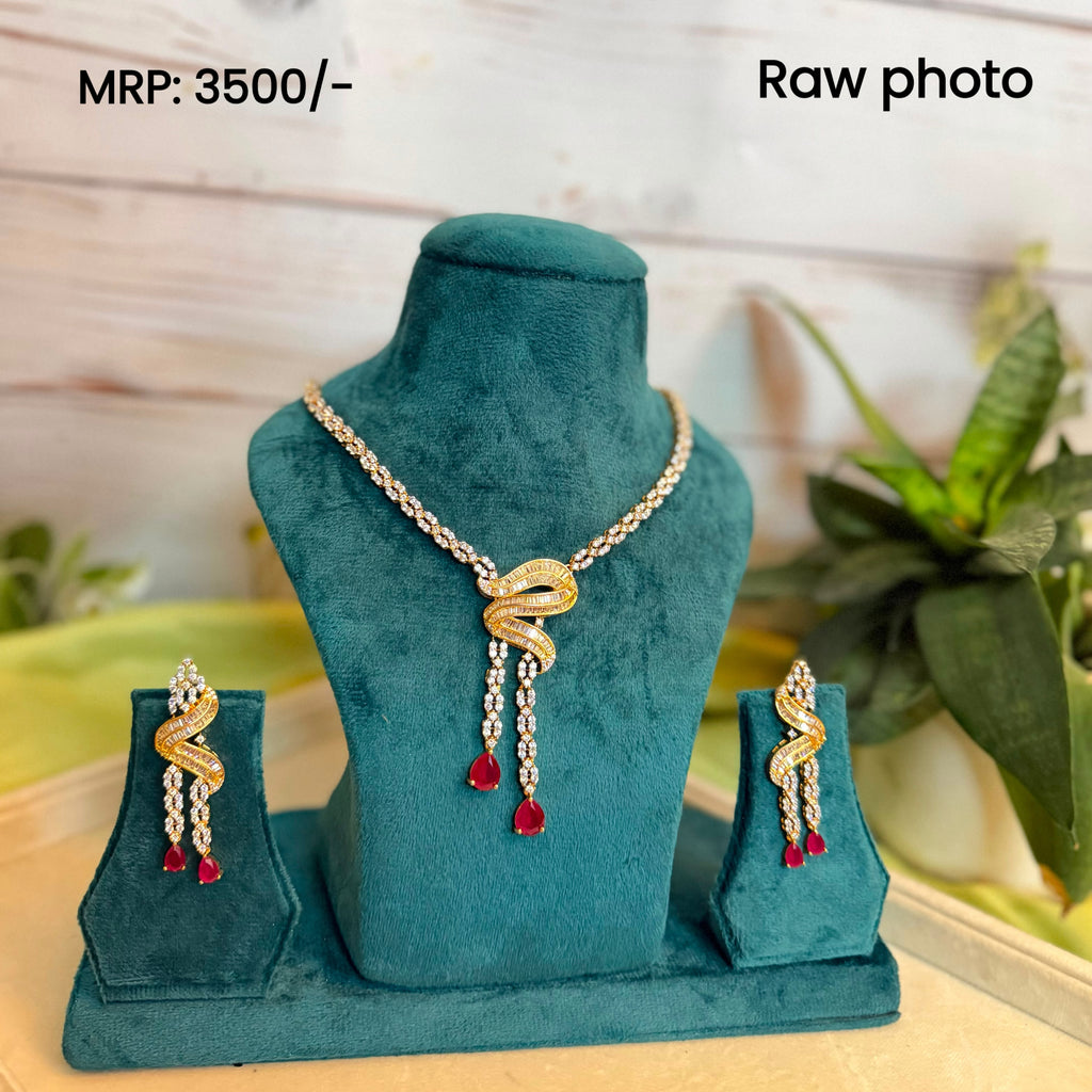 Seraphina Ruby Drop Real Diamond Look Necklace Set with Red Drops