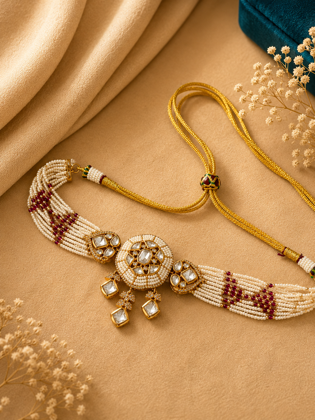 Pearl Kundan Bridal Choker Necklace Set