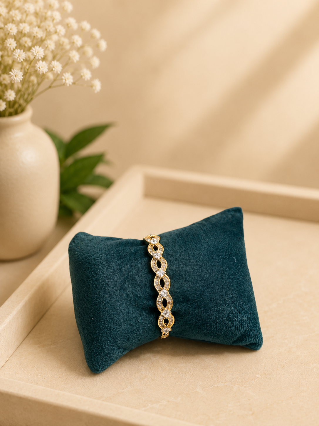 Infinity Spark Diamond Look Bracelet | Elegant Gold Finish Crystal Bangle
