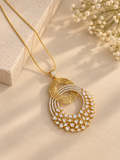 Gold Look Diamond Pendant Necklace Set with Statement Earrings
