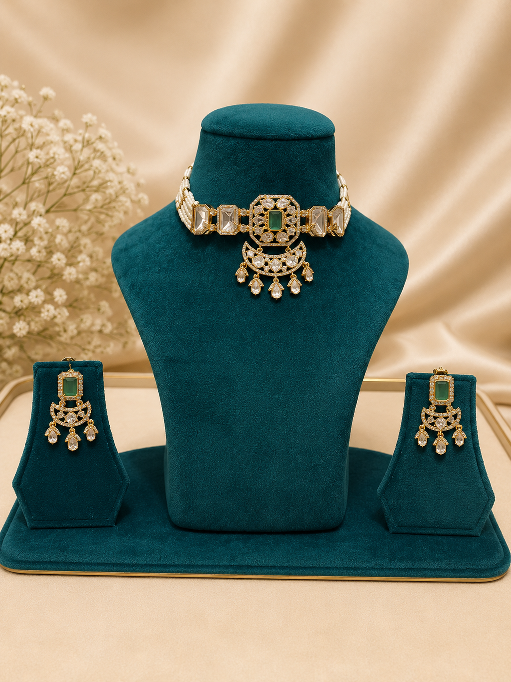 Emerald Stone Kundan Choker Set