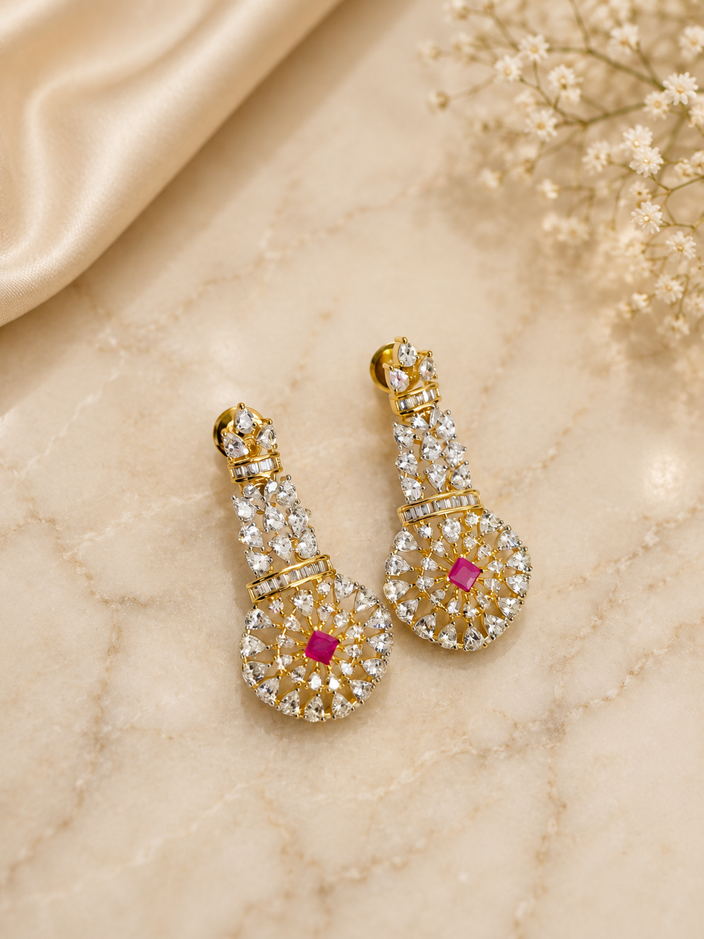 Ruby Royale Diamond Look Necklace Set | American Diamond Bridal Jewellery