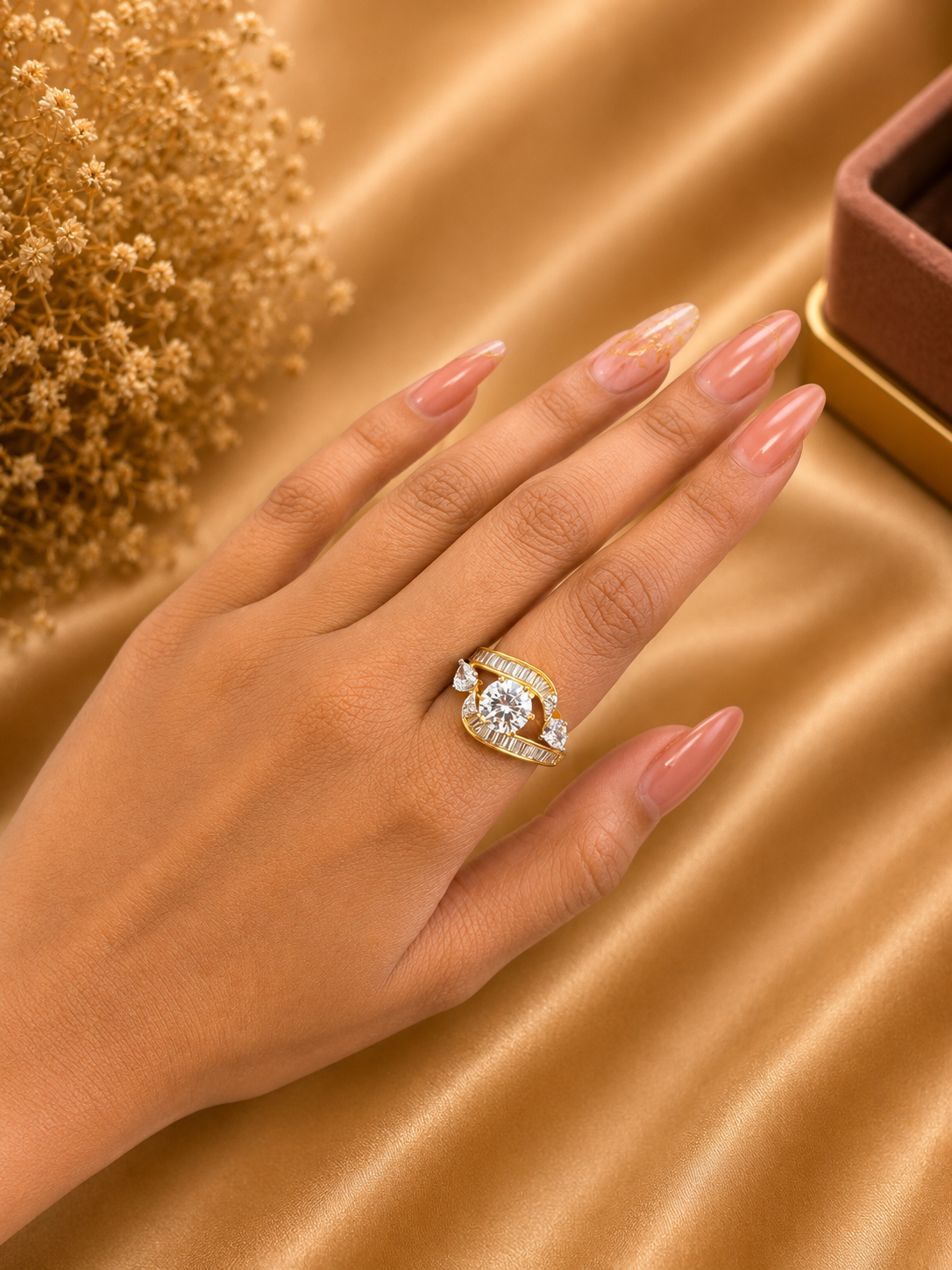 Solitaire American Diamond Ring | Designer CZ Statement Ring for Women