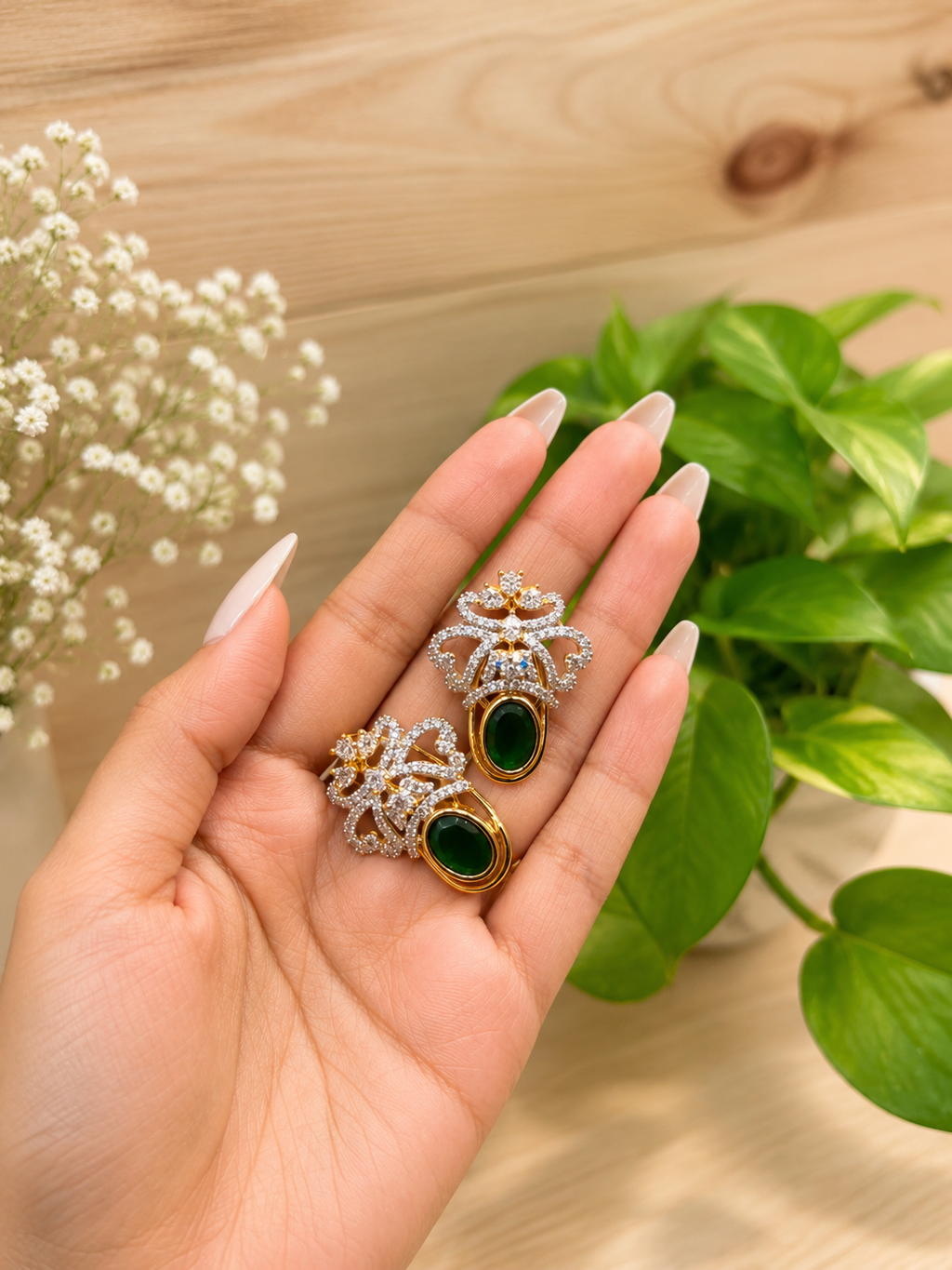 Emerald Pendant Set with Chain | Diamond Look Jewellery Gift Set