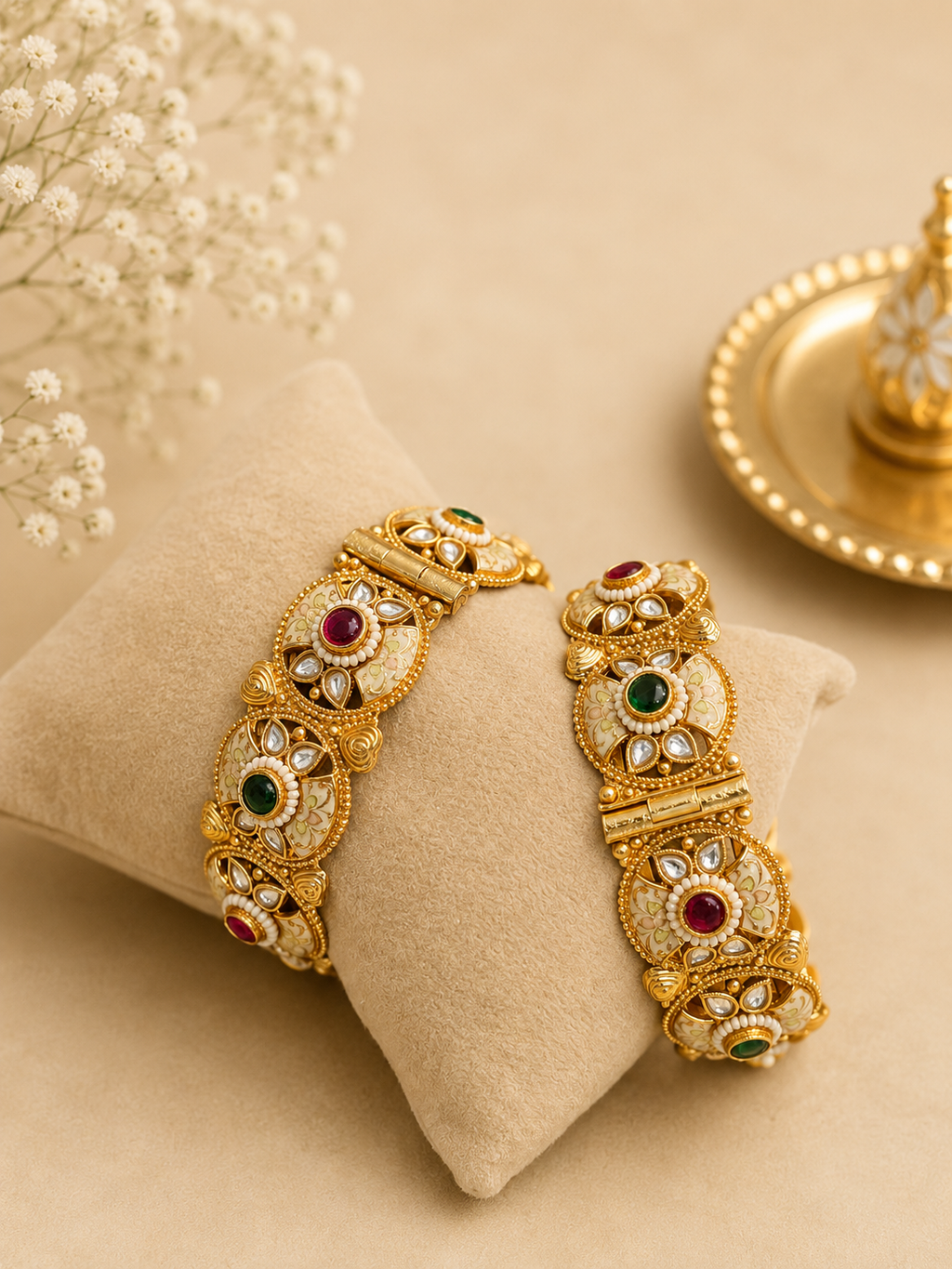 Traditional Kundan Kada Set | Antique Gold Ethnic Bangles for Women