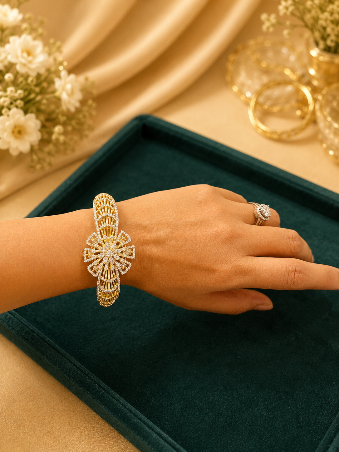 Luxury Floral Crystal Kada Bracelet for Women