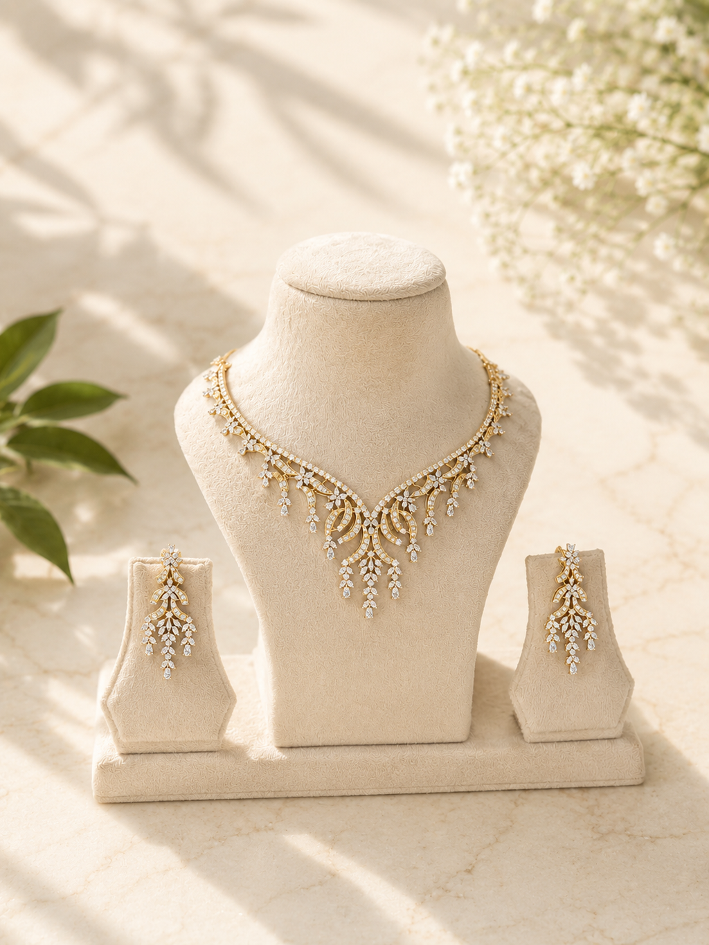 Diamond Cascade Necklace Set | Luxury Statement Diamond Look Jewellery