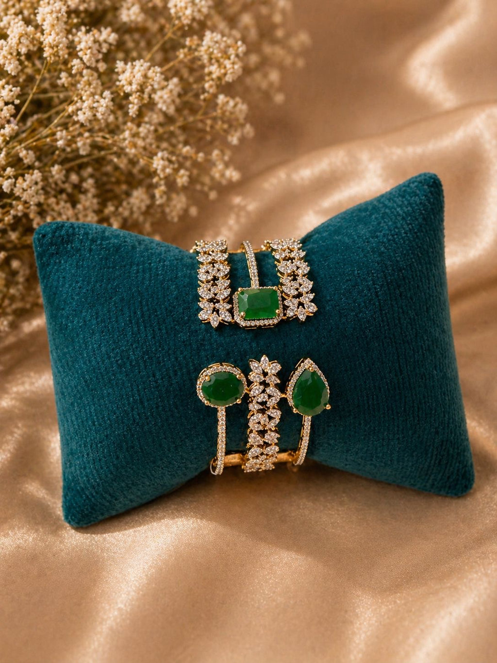 Green/Red Layer Gemstone Bracelet Set with Crystal Detailing