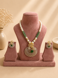 Emerald Green Beaded Pendant Necklace Set with Earrings | American Diamond Statement Jewellery