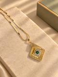 Green Stone Diamond Look Pendant Necklace Set