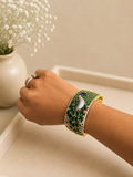 Mayura Emerald Statement Kada Bracelet | Peacock Design Green Stone Luxury Cuff