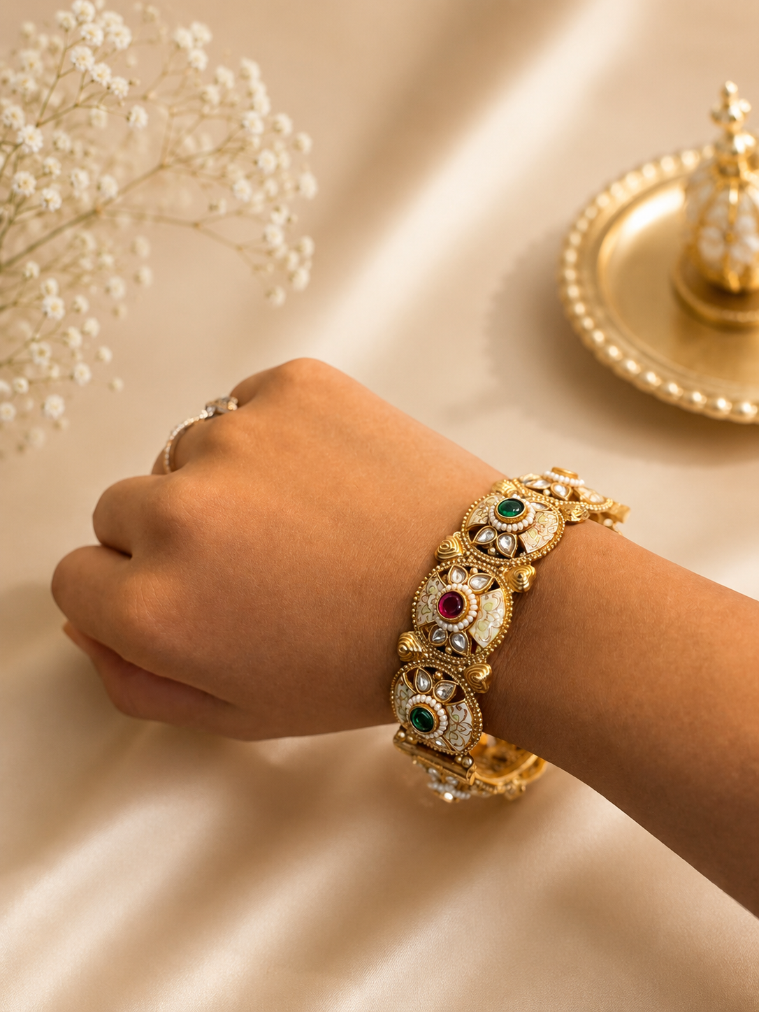 Traditional Kundan Kada Set | Antique Gold Ethnic Bangles for Women