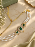 Green Pearl Necklace Set with Kundan Detailing