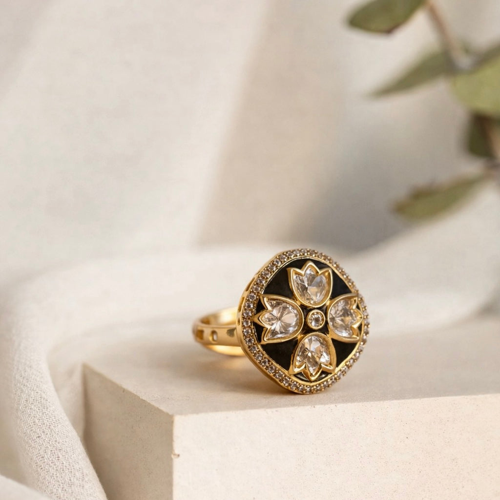 Moissanite Floral Medallion Ring