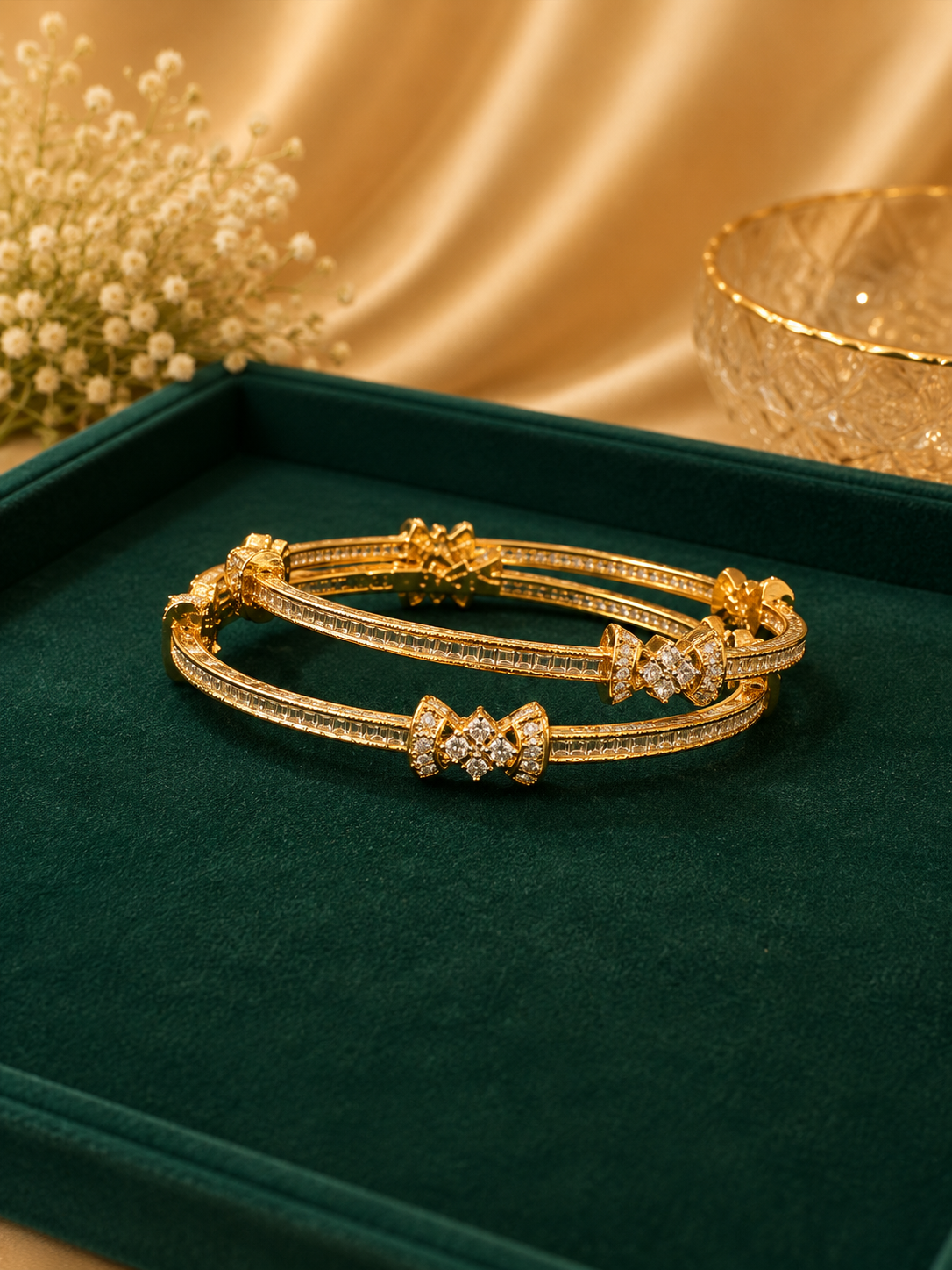 Dual Crystal Designer Kada Bracelet Set