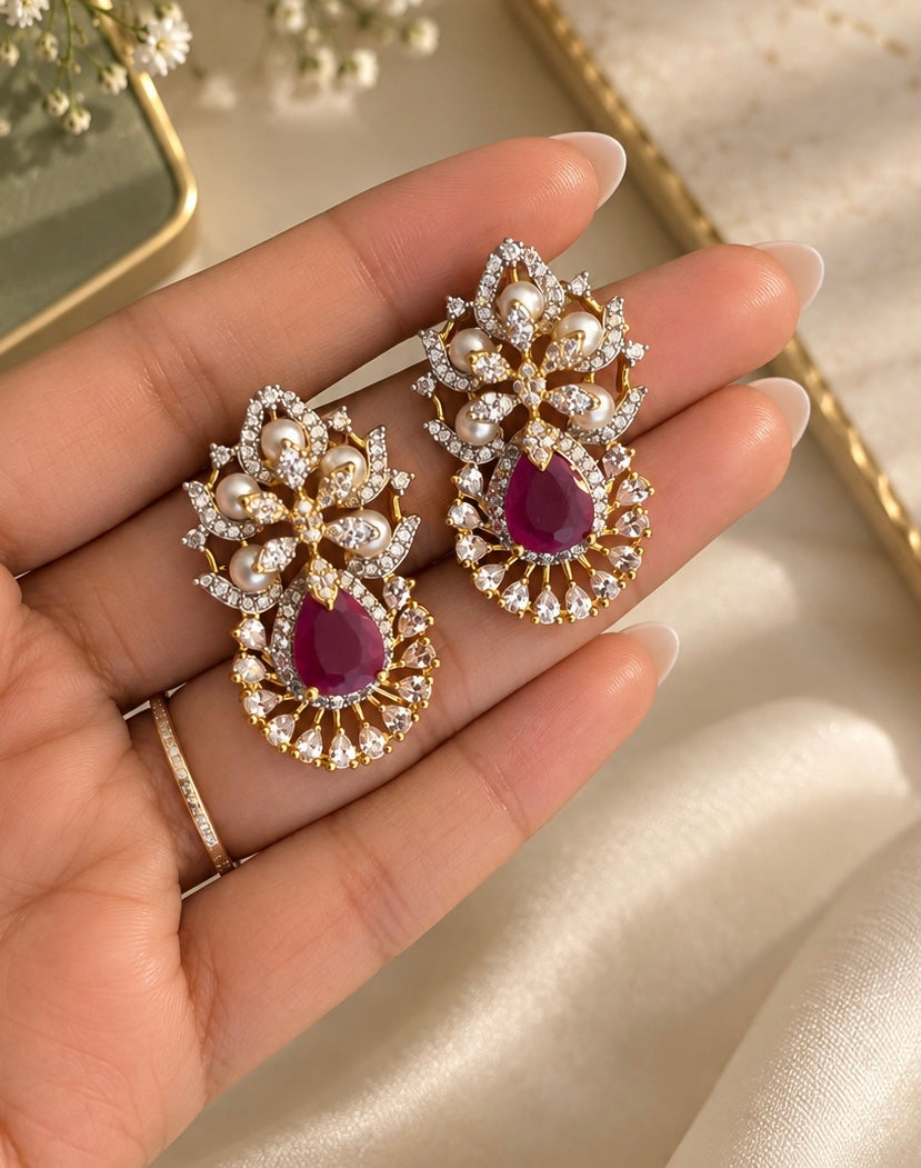 Ruby Drop Diamond Look Necklace Set