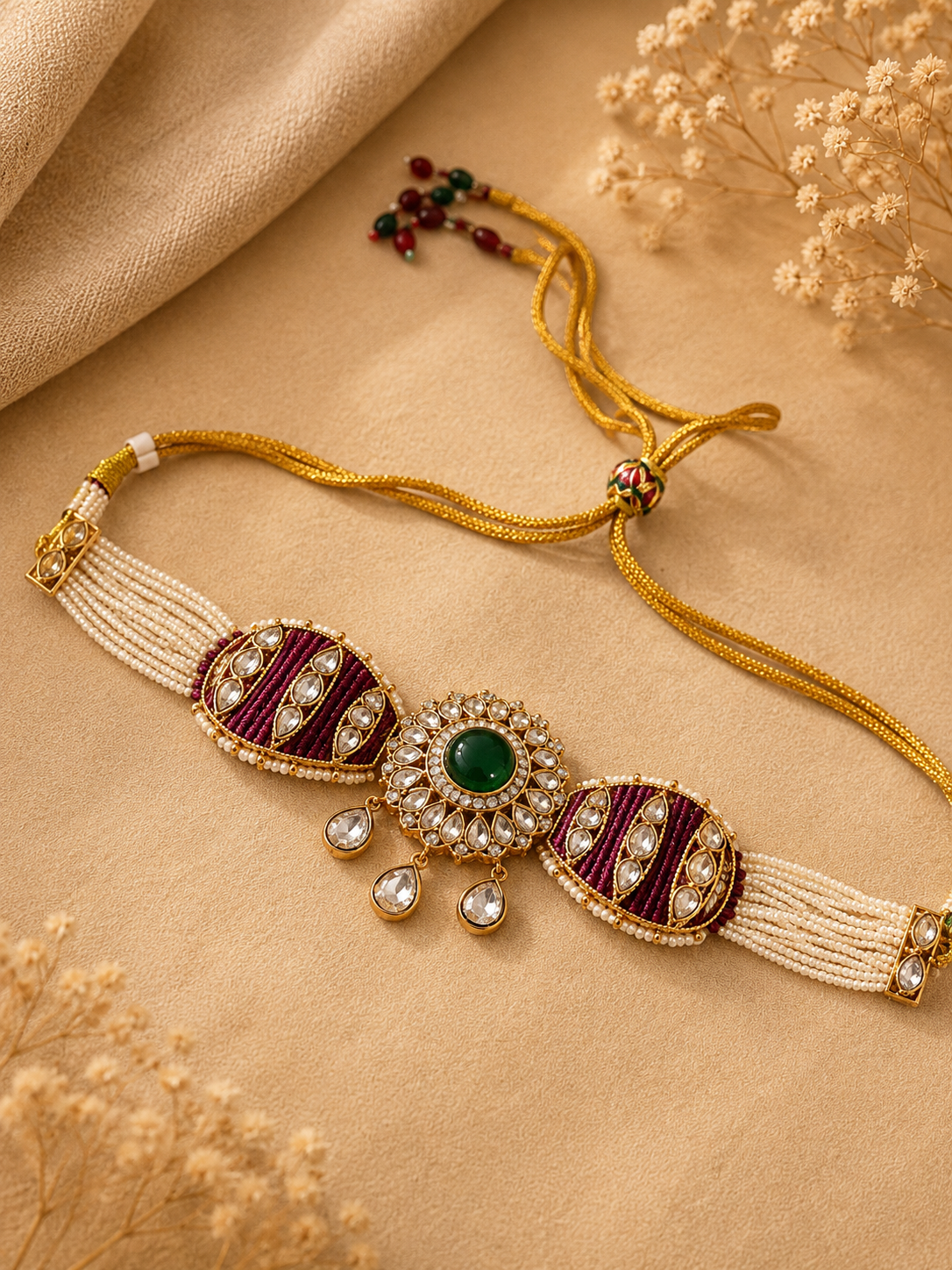 Ruby Green Kundan Choker Necklace Set