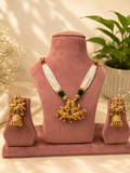 Temple Radha Krishna Pearl Necklace Set | Antique Gold Finish Jhumka Earrings | Anti Tarnish Jewellery