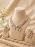 Gold Plated American Diamond Floral Necklace Set with Cascading Drop Earrings