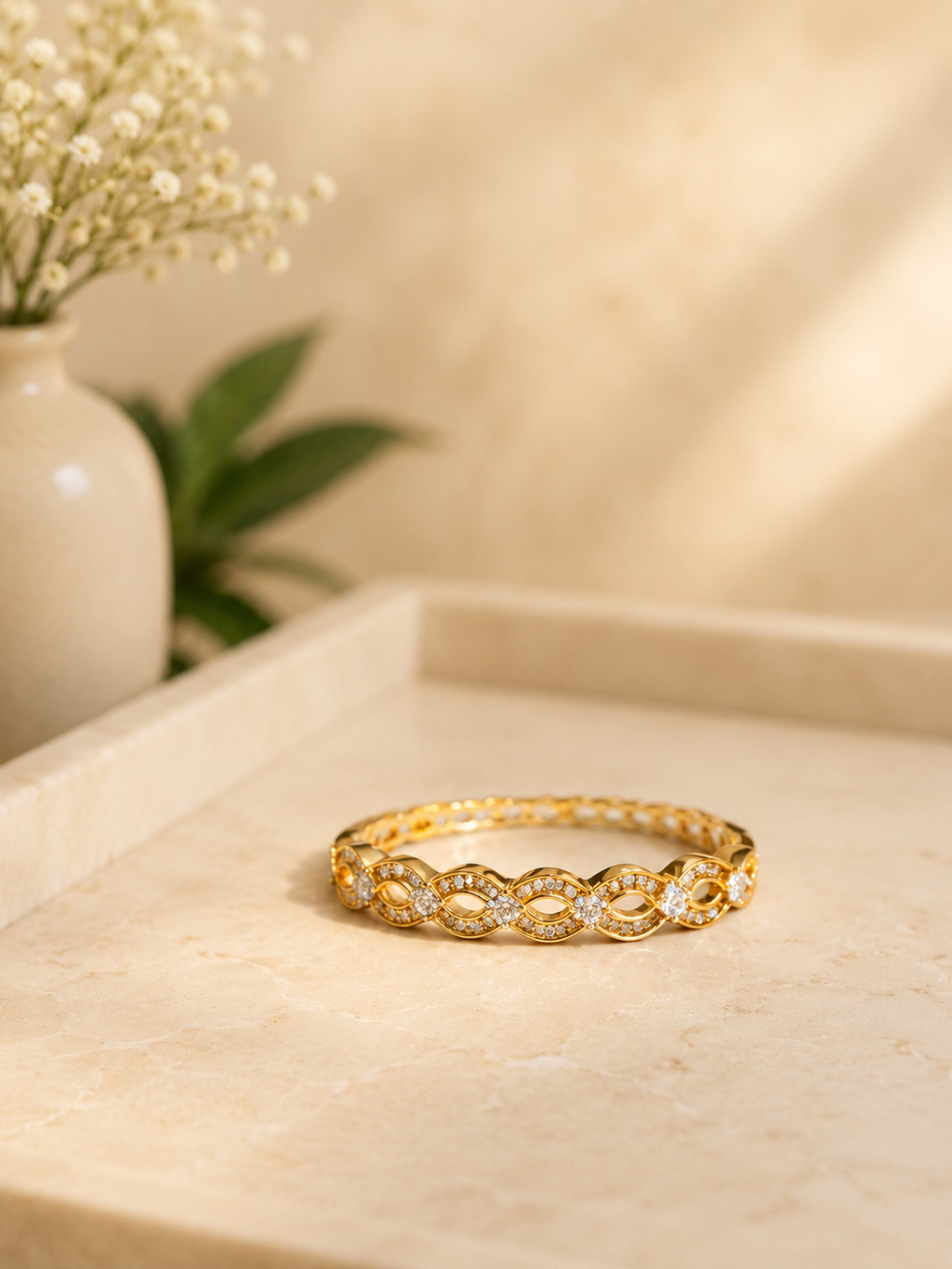 Infinity Spark Diamond Look Bracelet | Elegant Gold Finish Crystal Bangle